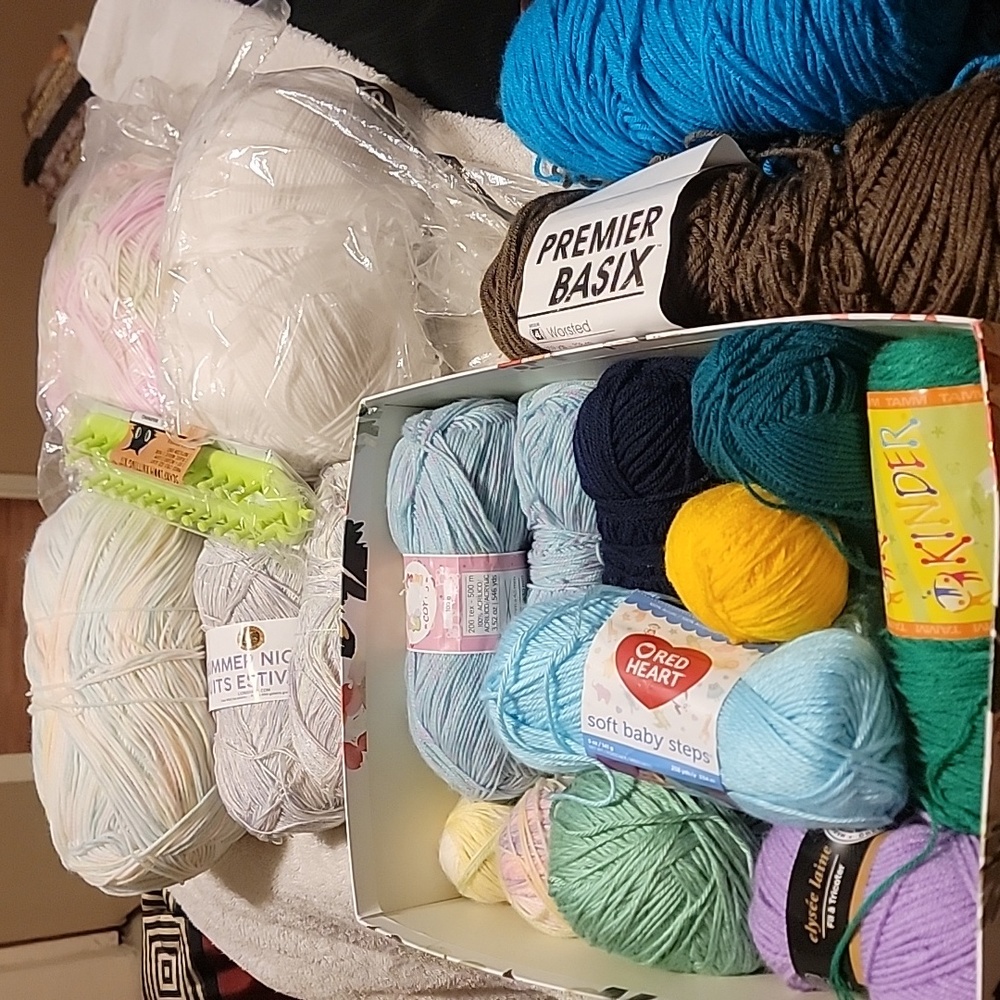 Lot of Crochet Yarns: Lion Brand/ Red Heart/ Premier Basix